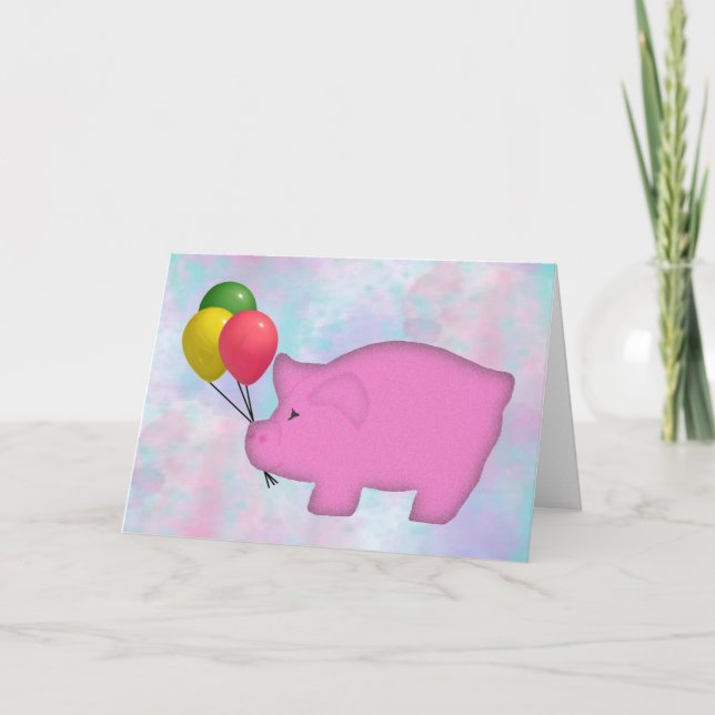 Balloon Pig Birthday Card (Front)