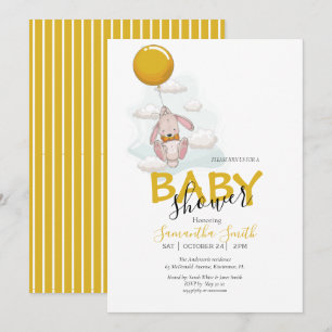 Balloon Rabbit Baby Shower Invitation