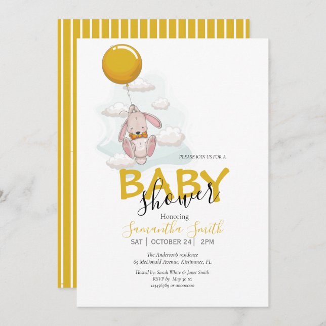 Balloon Rabbit Baby Shower Invitation (Front/Back)