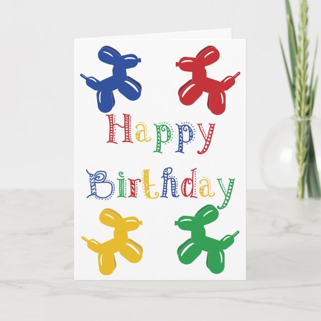 Balloon Sculpture Animals Colourful Dogs Birthday Card (Front)
