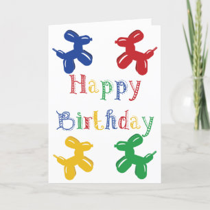Balloon Sculpture Animals Colourful Dogs Birthday Card