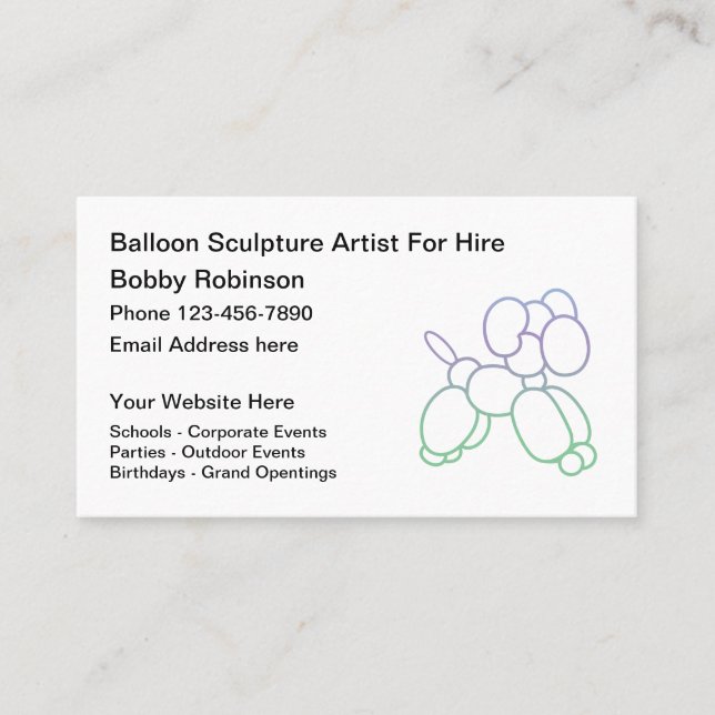 Balloon Sculpture Artist Entertainer Business Card (Front)