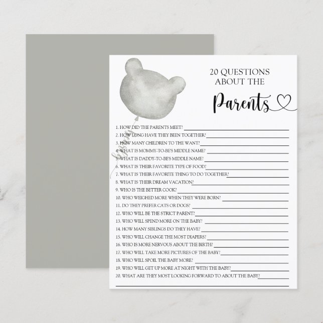 Balloon Silver Bear games about the parents (Front/Back)