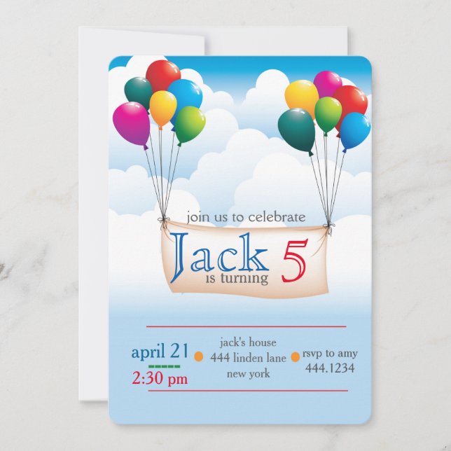 Balloon Sky Birthday Party Invitations (Front)