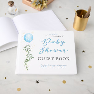 Balloon Soft Greenery Dusty Blue Boy Baby Shower Guest Book