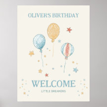 Balloon & Star Birthday Party 18x24 Welcome Poster