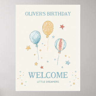 Balloon & Star Birthday Party 18x24 Welcome Poster