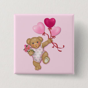 Balloon Teddy 15 Cm Square Badge