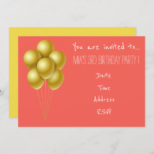 Balloon  toddler young girl birthday party invitation