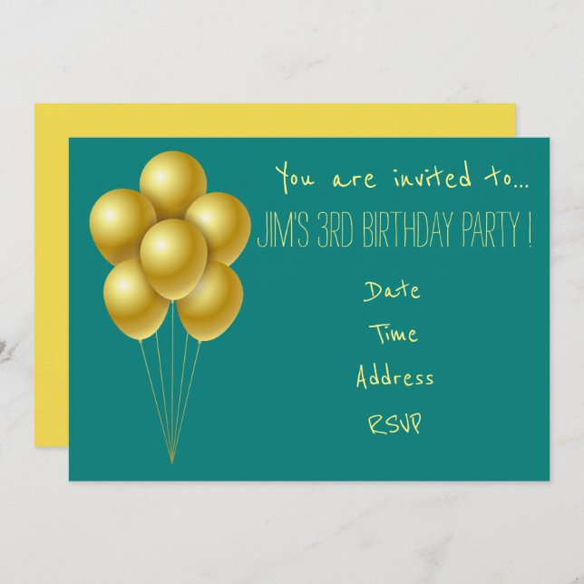 Balloon  toddler young kid birthday party invitation (Front/Back)
