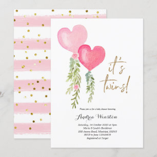 Balloon Twin Girl Baby Shower Invitation