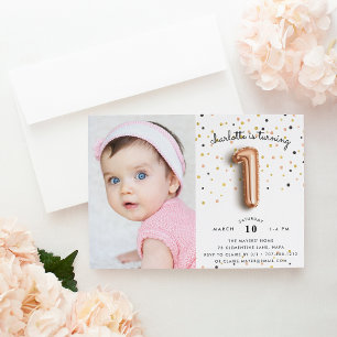 Balloon Type   Photo First Birthday Party Invite