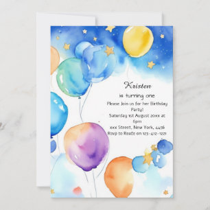 Balloon Watercolor Birthday Invitation