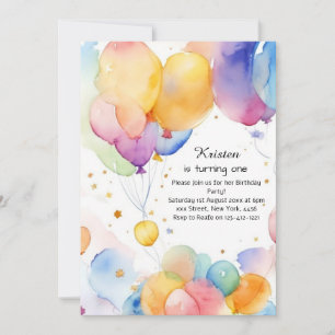 Balloon Watercolor Birthday Invitation