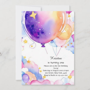 Balloon Watercolor Birthday Invitation