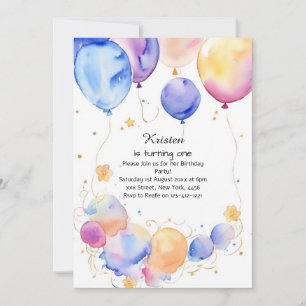 Balloon Watercolor Birthday Invitation