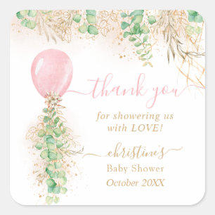 Balloon Watercolor Floral Baby Shower Thank You Square Sticker