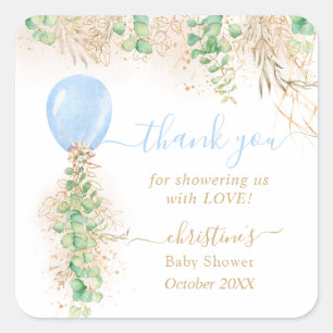 Balloon Watercolor Floral Baby Shower Thank You Square Sticker