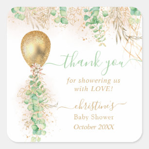 Balloon Watercolor Floral Baby Shower Thank You Square Sticker