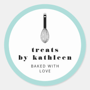 Balloon Whisk Black Robin Egg Blue Bakery Classic Round Sticker