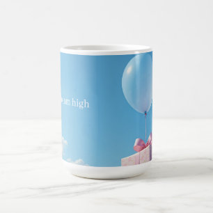 balloon with present in blue sky coffee mug