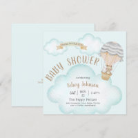Balloon Woodland Teddy Bear Baby Shower Invitation