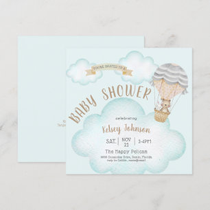 Balloon Woodland Teddy Bear Baby Shower Invitation