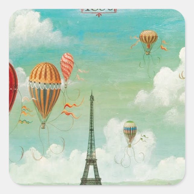 Ballooning Over Paris Square Sticker (Front)