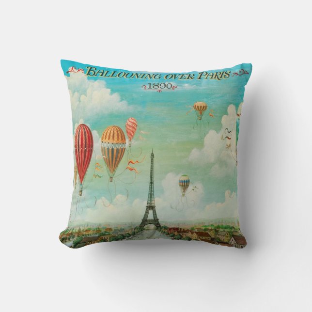 Ballooning Over Paris Vintage Travel Art Cushion (Front)