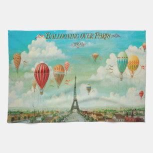 Ballooning Over Paris Vintage Travel Art Tea Towel