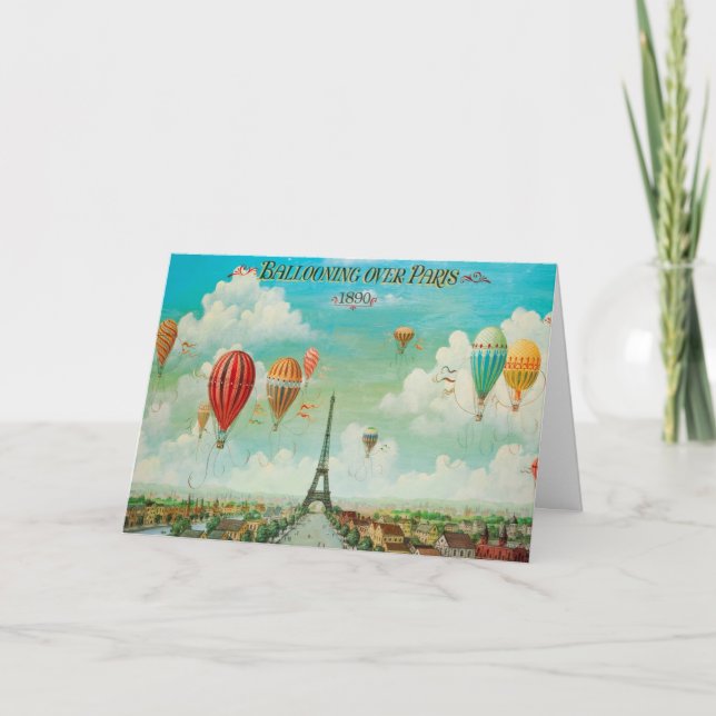 Ballooning Over Paris Vintage Travel Card (Front)