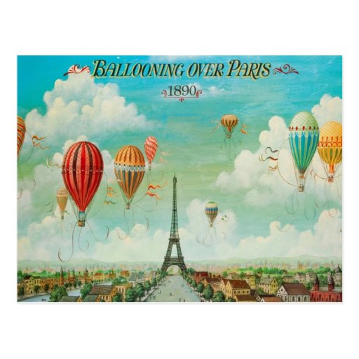 Image of Ballooning Over Paris Vintage Travel Postcard