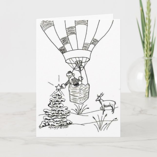 Ballooning Santa Illustrated Holiday Card (Front)