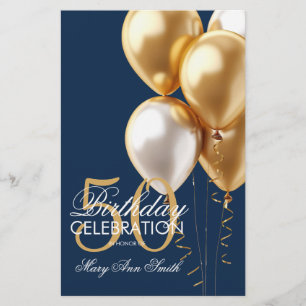 Balloons 50th Birthday Gold & Navy Menu