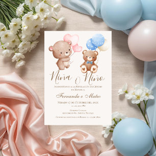 Balloons and Bear Gender Reveal Party Invitation