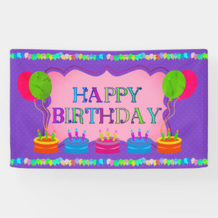 Balloons and Cake Birthday Banner