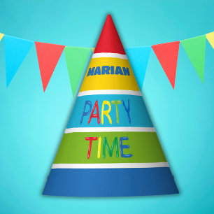Balloons and colour stripes party time hat