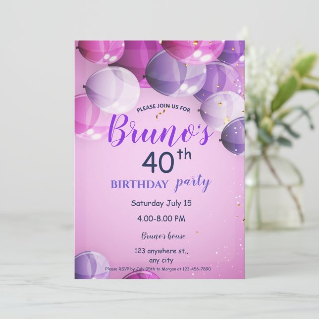 Balloons and Confetti Birthday Invitation  (Standing Front)