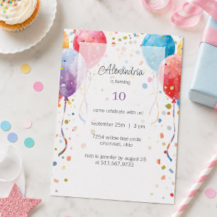 Balloons and Confetti Birthday Party Invitation