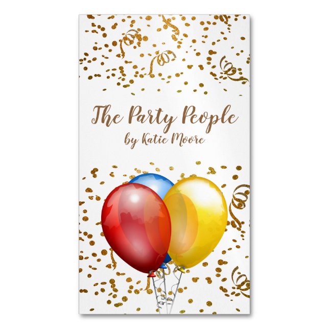 Balloons And Confetti Event Planner Magnetic Business Card (Front Vertical)