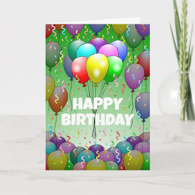 Balloons and  Confetti on a Birthday Card (Front)
