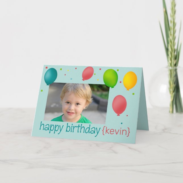 Balloons and Confetti Photo Birthday Greeting Card (Front)