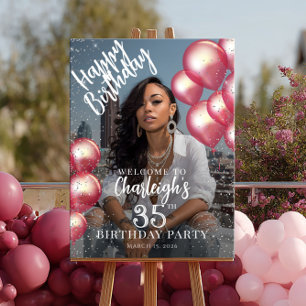 Balloons and glitter birthday party photo welcome poster