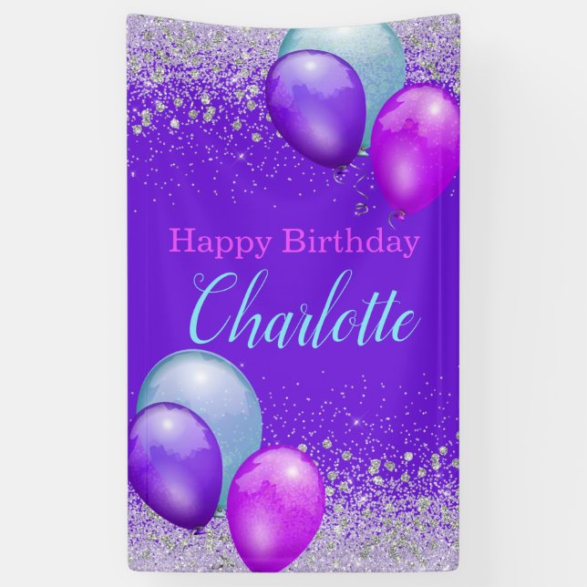 Balloons and Glitter Vertical Birthday Banner (Vertical)