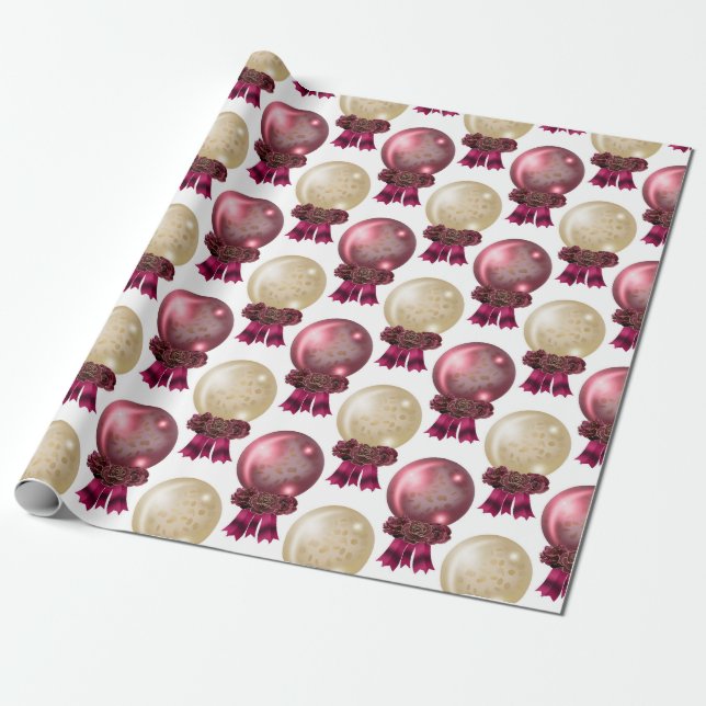 Balloons and roses on  wrapping paper (Unrolled)