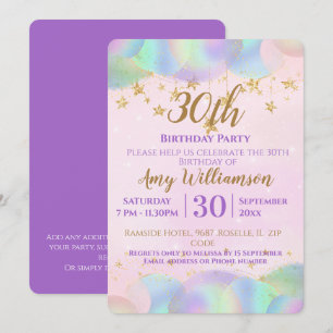 Balloons And Stars Pink 30th Birthday Party  Invitation