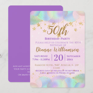 Balloons And Stars Pink 50th Birthday Party Invitation