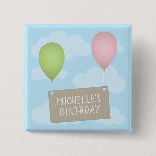 Balloons and Tag Birthday Button (Front)
