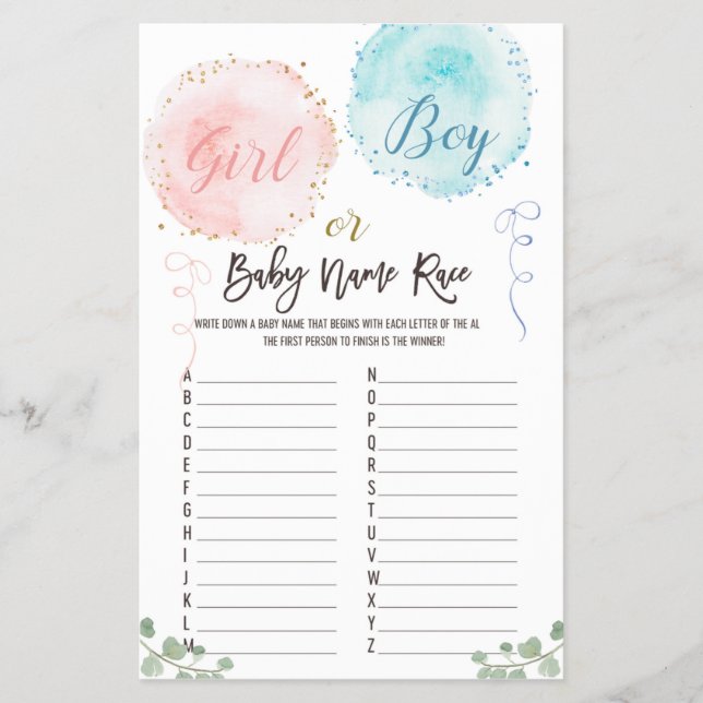 Balloons  Baby Name Race ABC Game Flyer (Front)