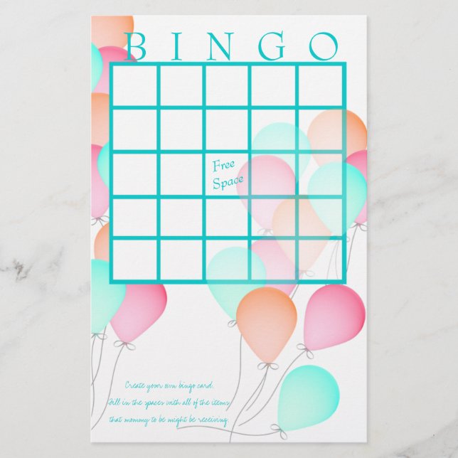 Balloons Baby Shower Bingo (Front)
